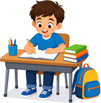 little boy studying
