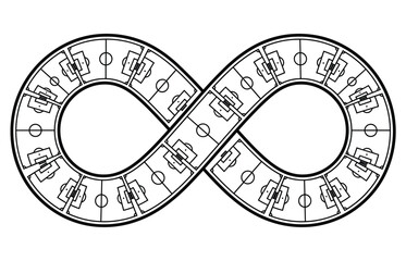 Infinity loop soccer field outline football pitch vector illustration for conceptual endless sport tournament game plan map © Md Robin Hasan