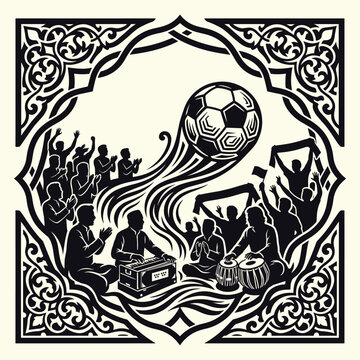 Football music fan culture vector illustration with tabla drum player for folk soccer sport game match festival