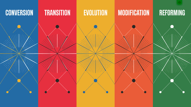 Radial burst patterns with connecting lines and dots a colorful vector illustration series pattern design graphic geometric shapes linear arrangement