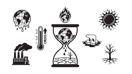 Fototapeta premium Collection of Climate Crisis and Global Warming Icons