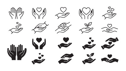 Obraz premium Set of Hand and Heart Icons for Charity and Care Concepts