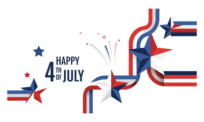 Obraz premium Happy 4th of july with patriotic stars and ribbons celebration on white background.