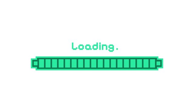 Progress loading bar pixel art animation. 8-bit retro download bar screen. Loading animation transparent background 4k.