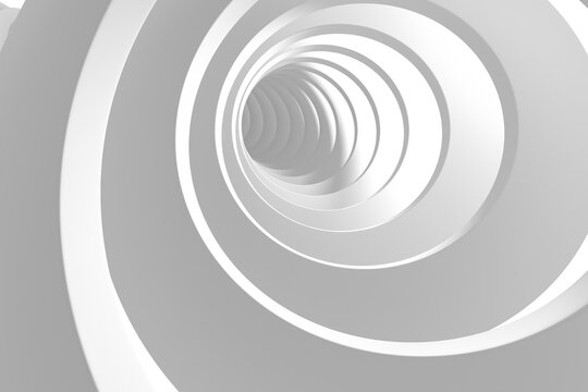 Circular tunnel of concentric rings with spiraling perspective and soft light for modern poster and background composition and visual branding.3d render