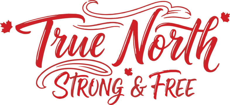 Canada day typography 'true north strong free' patriotic lettering design