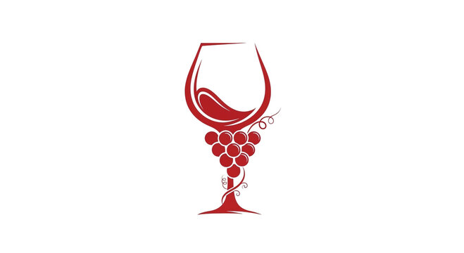 Minimalist wine glass logo design with red grapes illustration vector art