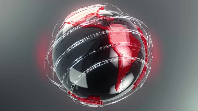 Futuristic Global Network Globe Rotation with Digital Technology Interface