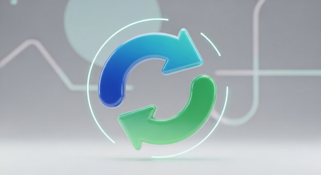 3D Circular Arrow Icon for Software Update Process in Modern Digital Style