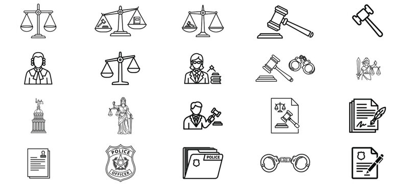 Legal and justice icon set illustration