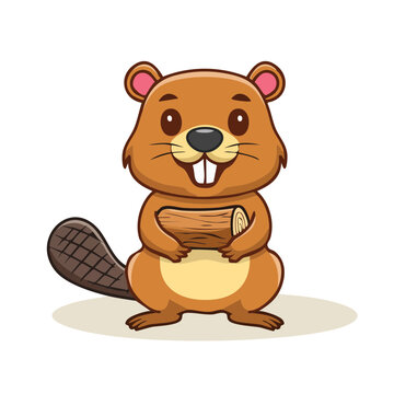 Cute cartoon beaver holding a log