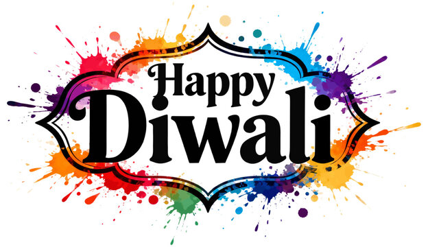Vector illustration of a "Happy Diwali" inscription inside a frame with a transparent background.