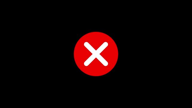 Red alert notification icon animation with exclamation mark on black screen background