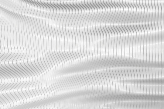 Abstract white wavy linear surface background with flowing ribbed texture for modern design and wallpaper use .3d render