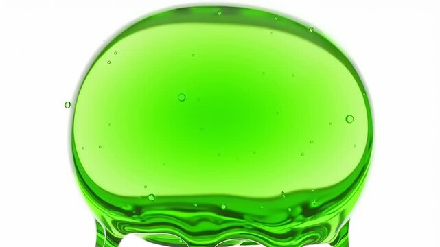 Green Liquid Droplets Falling Slow Motion.