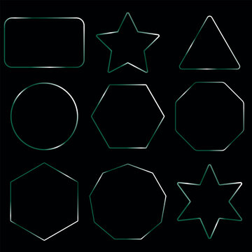 Geometric shapes in green outlines against a solid black background