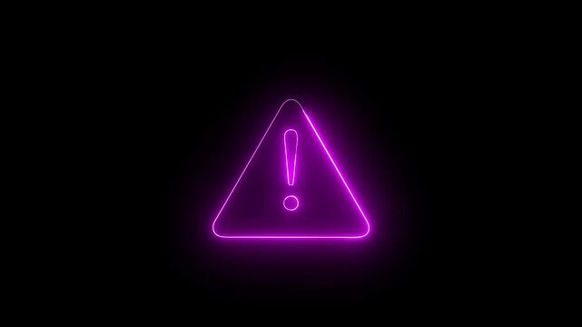 Glowing neon pink warning symbol animation on dark black background.