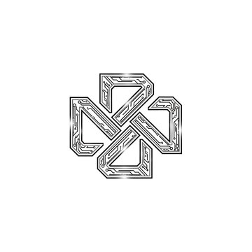 Black and white line art of a complex wireframe cube.