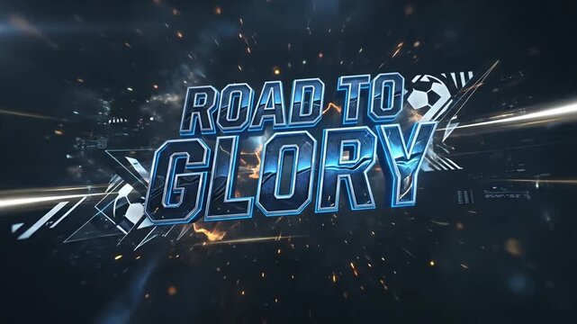 Futuristic Road to Glory digital broadcast intro with dynamic light trails and particle effects celebrating sports achievement