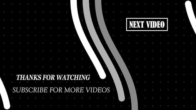 Minimalist youtube outro end screen animation - thanks for watching and subscribe overlay template on dark dotted background. 25fps video