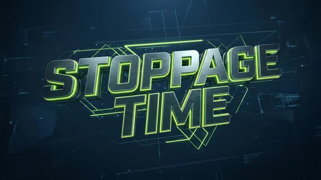 Futuristic digital data processing animation with glowing text Stoppage Time