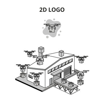 Logistics and delivery drones at warehouse.