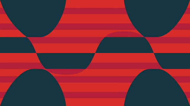 Geometric pattern featuring overlapping semi circles and horizontal stripes in red and teal tones abstract semi circle half circle dark repeating