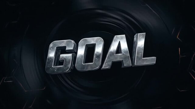 Dynamic Silver Metallic Text Animation Featuring the Word Goal with Light Streaks and Particles