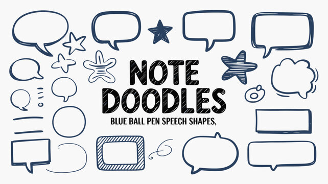 Hand drawn Speech Bubble Doodles And Star Shapes A Collection Of Blue Pen style Illustrations bubbles balloon thought comic