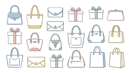 Fototapeta premium Boutique Shopping Clipart Collection Luxury Bags and Packaging Elements