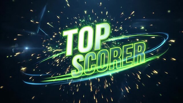Dynamic 'Top Scorer' animated title sequences with energetic particle effects and futuristic neon glow