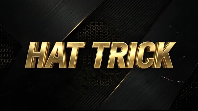 Gleaming Golden 'Hat Trick' Title Reveal with Dynamic Particle and Firework Effects on a Dark Textured Background