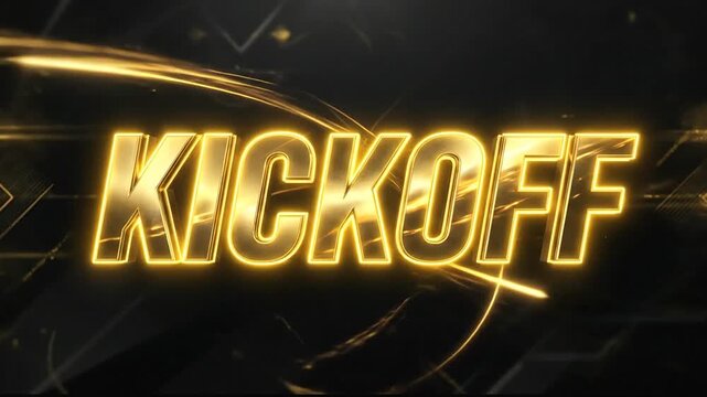 Energetic golden kickoff motion graphics title animation with dynamic light streaks and geometric patterns