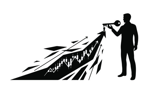 man spraying paint on a graph chart with a megaphone