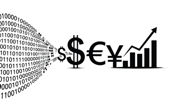 business growth finance currency symbols with binary code