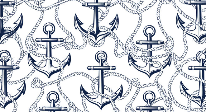 Nautical anchors and ropes pattern seamless design