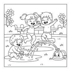 Fototapeta premium Summer Kids Splashing And Playing With Water Outdoors For Summer coloring page Happy Childhood Fun
