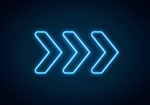 Futuristic glowing triple right-angle bracket symbols illuminated against a dark background for modern design inspiration