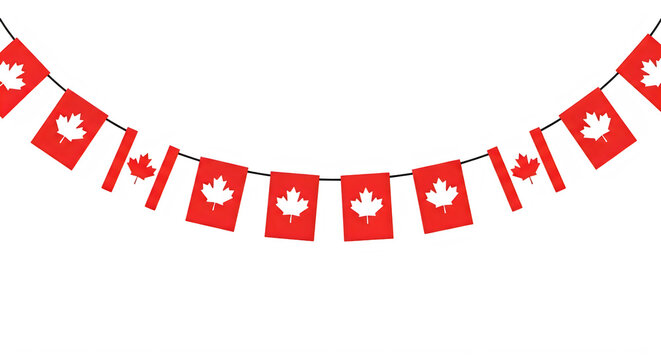 Canadian flag garland isolated on transparent background