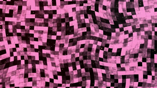 Wavy pink black pixelated squares pattern abstract texture suitable for graphic design projects, geometric backgrounds, digital art concepts, and website layouts.