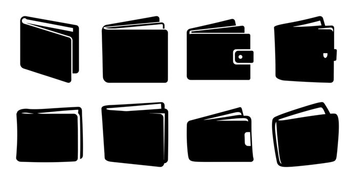 Black wallet and billfold icons set - Eight stylish black wallet icons in different designs and styles for digital use.