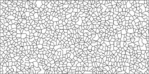Fototapeta premium White color Broken Stained-Glass Background with black lines. Cream Broken tiles mosaic seamless pattern. Imagined surface decay shown through fragmentation. 
