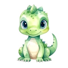 Fototapeta premium Cute green alien character sitting on grass smiling.
