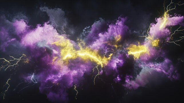Dark stormy sky with vivid purple and yellow lightning