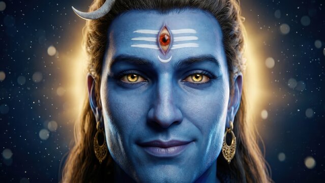 Neelkanth Lord Shiva Close Portrait &ndash; Divine Blue Glow