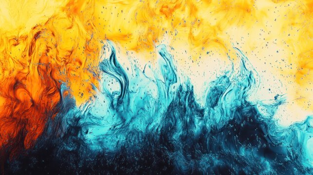 Vibrant abstract splash of orange, blue, and yellow paints