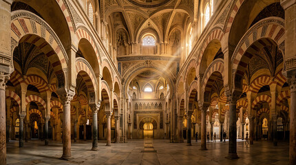 Fototapeta premium Stunning architectural masterpiece inside a grand historic building featuring ornate arched ceilings and elaborate stonework details