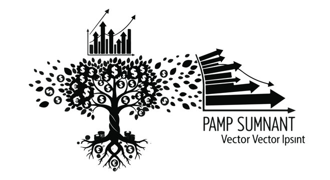 Stylized tree with growing bar graph and symbols
