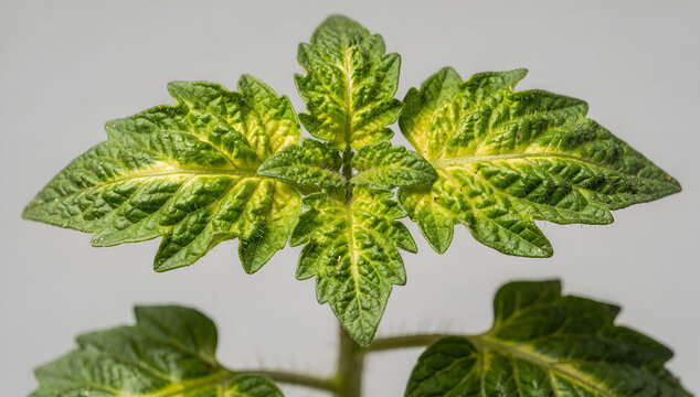 Macro Photography of Young Tomato Plant Top Infected with Yellow Leaf Curl Virus Disease
