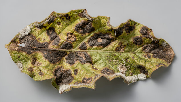 Macro Photography of Damaged Potato Leaf Infected with Phytophthora Late Blight Fungus Disease